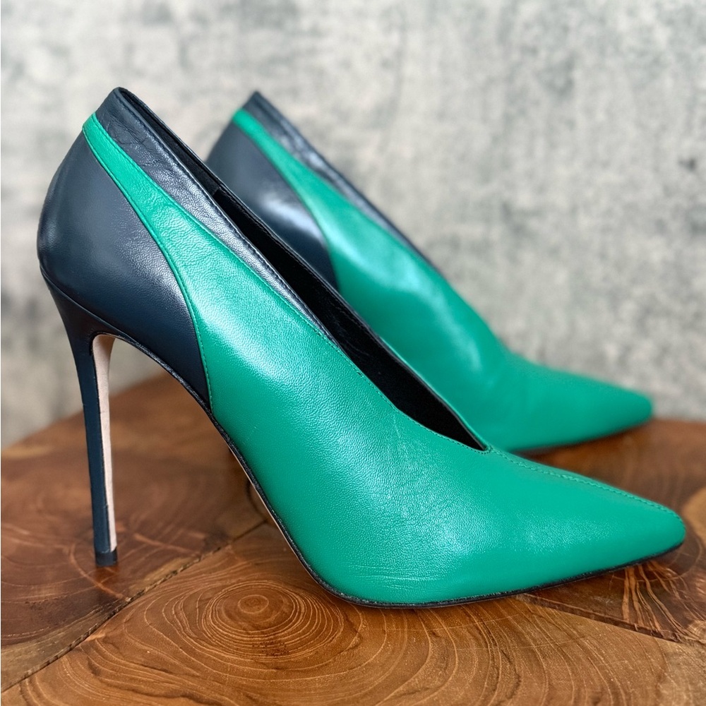 Elegant Green and Black leather  Women's Heels